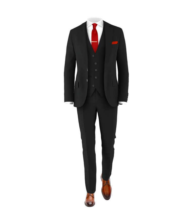 Black Suit Fire Red Tie