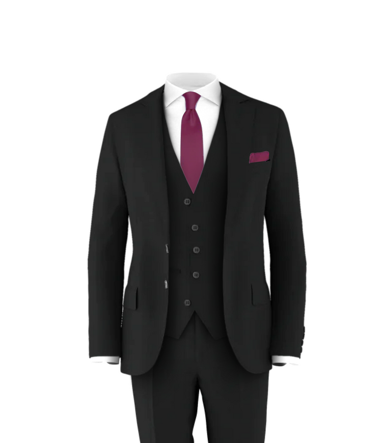 Black Suit Plum Tie