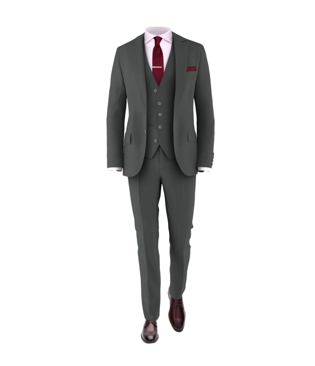 Charcoal Suit Burgundy Tie Grooms Club Wedding Suit Tuxedo