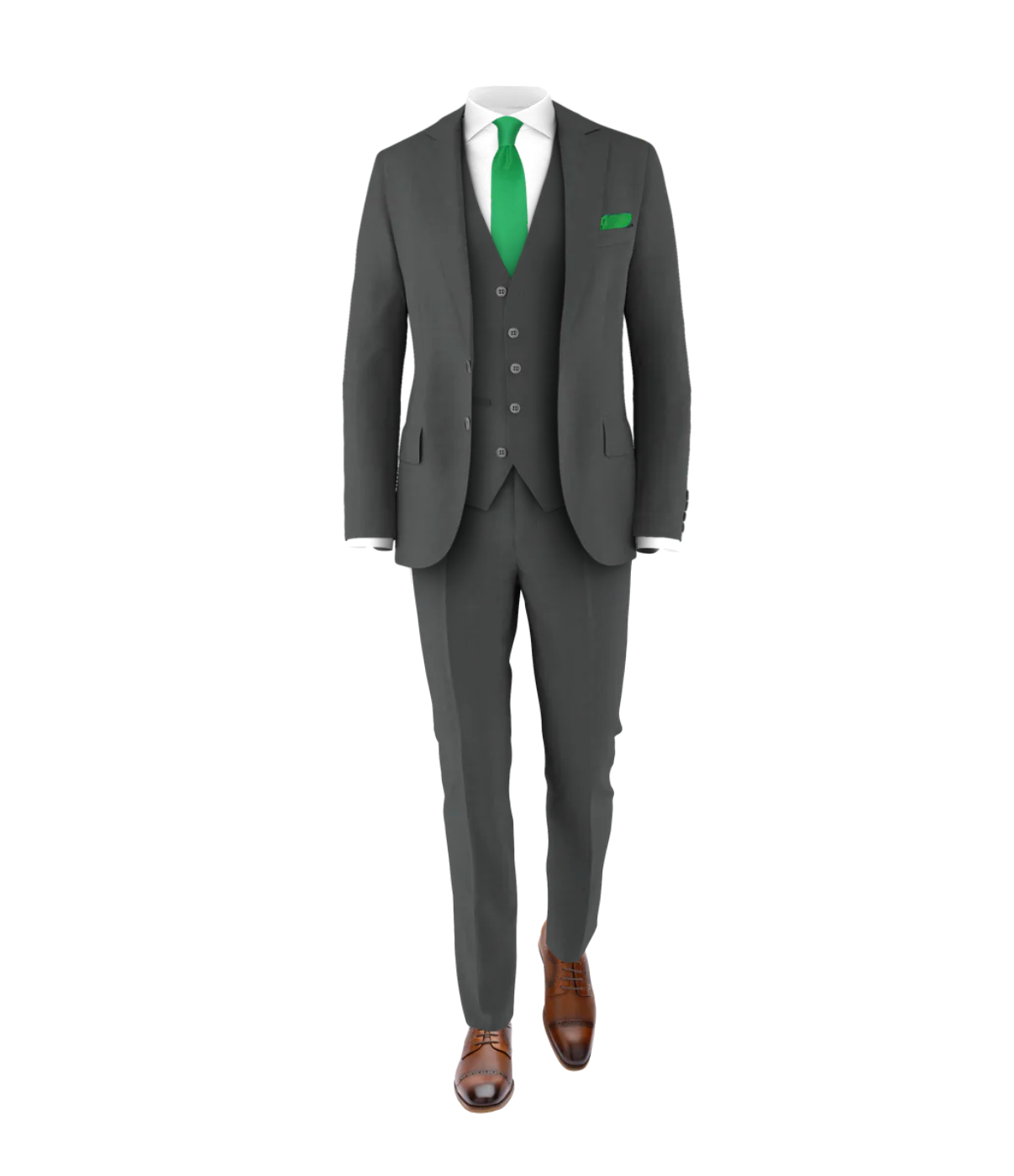 Charcoal Suit Green Tie Three Piece Wedding Suit Tux