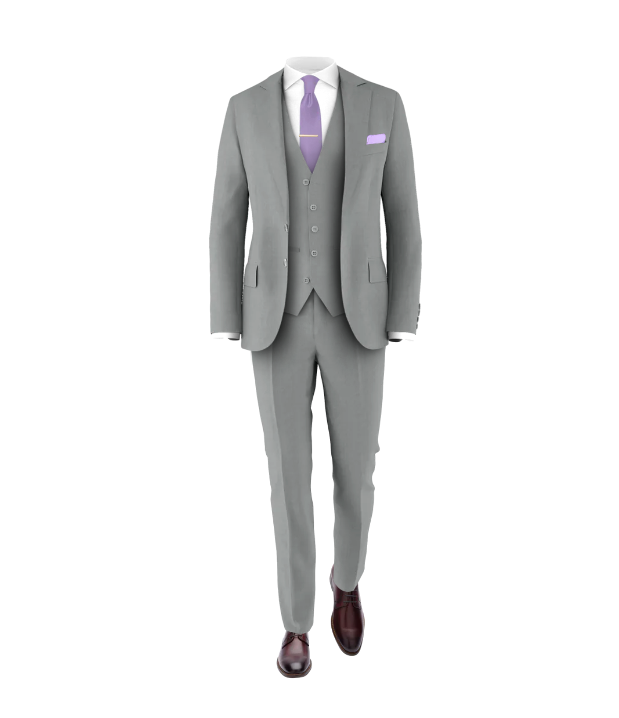 Light Grey Suit Lavender Tie Men's Wedding Suit Grooms Club