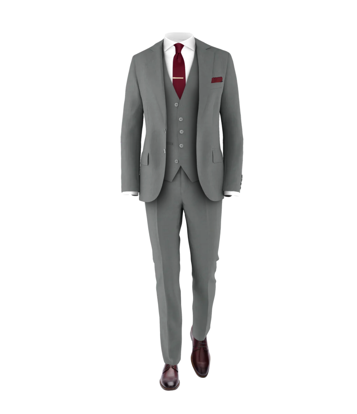 Medium Grey Suit Burgundy Tie Wedding Suit Tuxedo