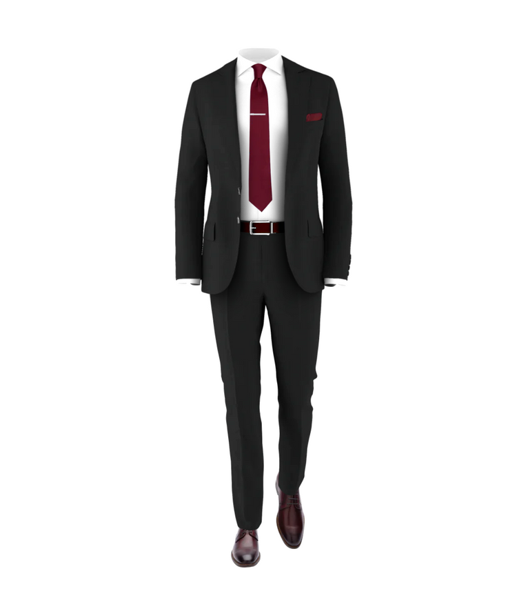 Black Suit Burgundy Tie