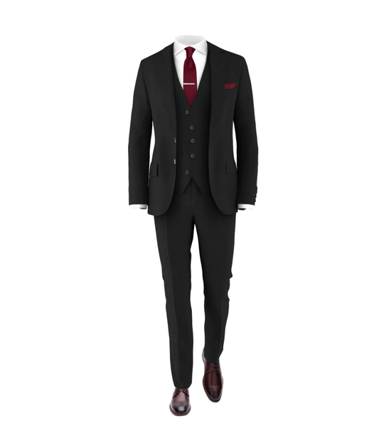 Black Suit Burgundy Tie