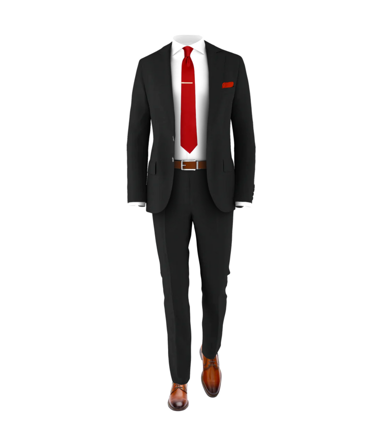 Black Suit Fire Red Tie