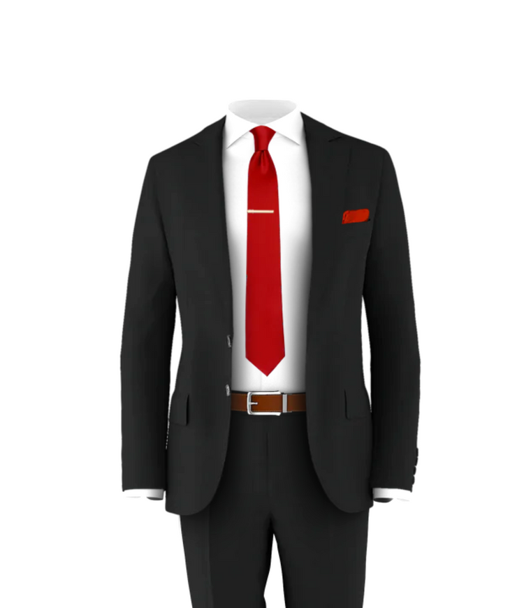 Black Suit Fire Red Tie