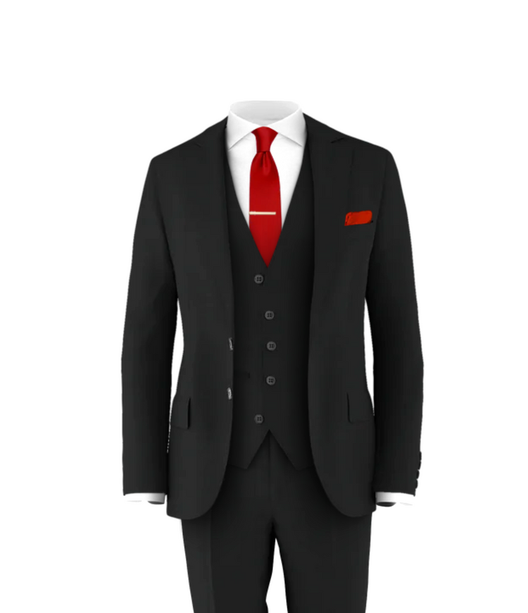 Black Suit Fire Red Tie