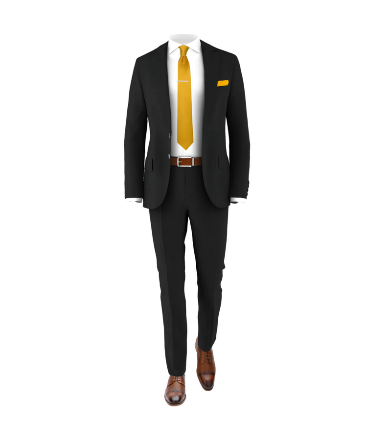 Black Suit Gold Tie Suit for Weddings Events - Main Image