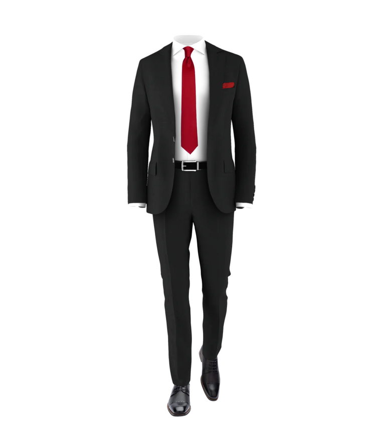 Black Suit Medium Red Tie