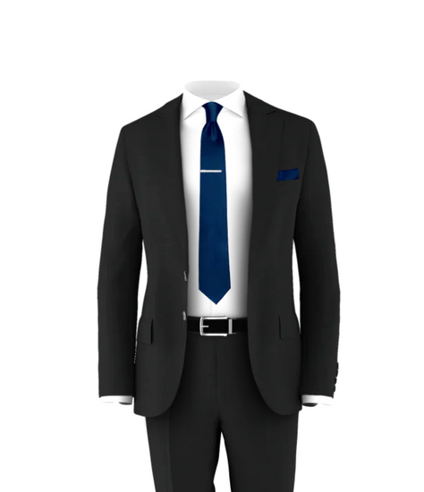 Black Suit Navy Tie Men's Piece Wedding Suit - Main Image