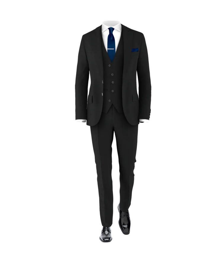 Black Suit & Navy Tie | Men's 3 Piece Wedding Suit Black Suit & Navy Tie | Men's 3 Piece Wedding Suit