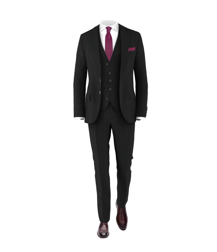 Black Suit Plum Tie