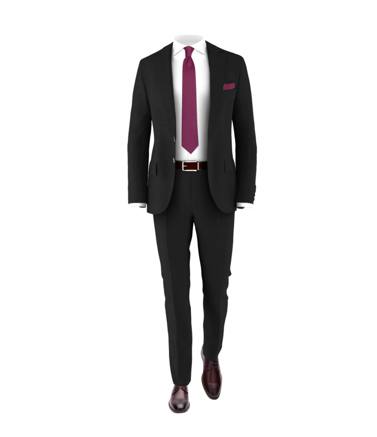 Black Suit Plum Tie