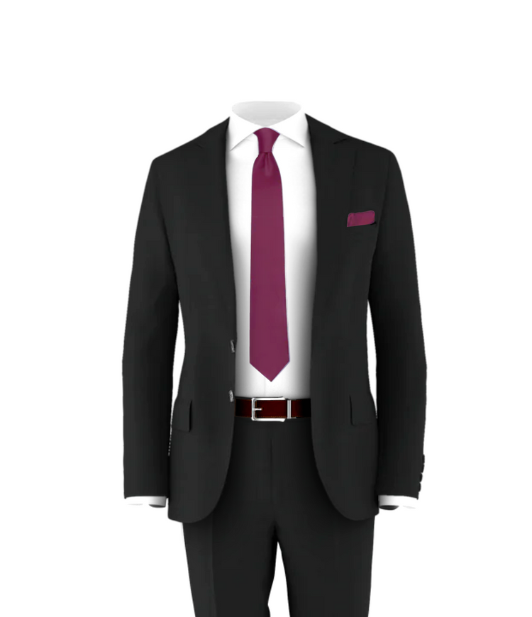 Black Suit Plum Tie