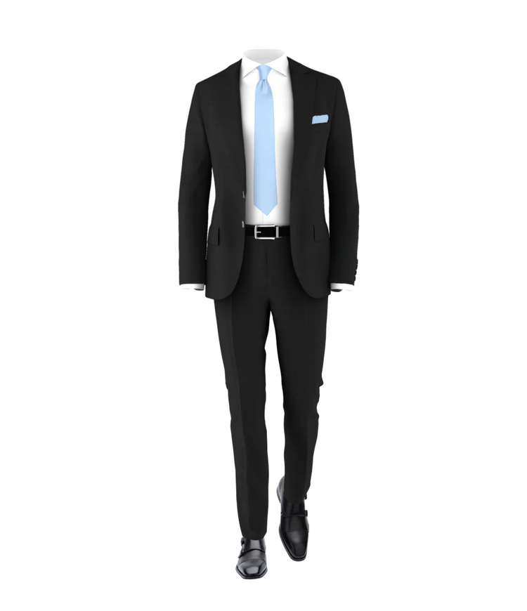 Black Suit Powder Blue Tie
