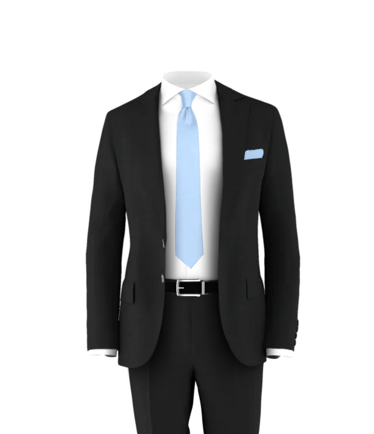 Black Suit Powder Blue Tie