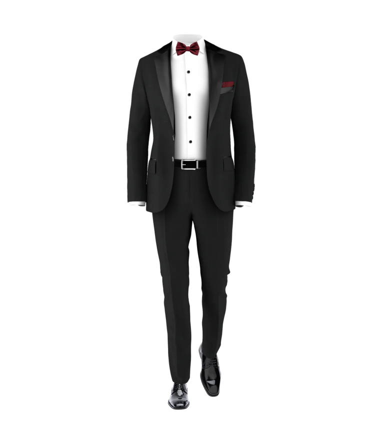 Black Tuxedo Suit Burgundy Tie