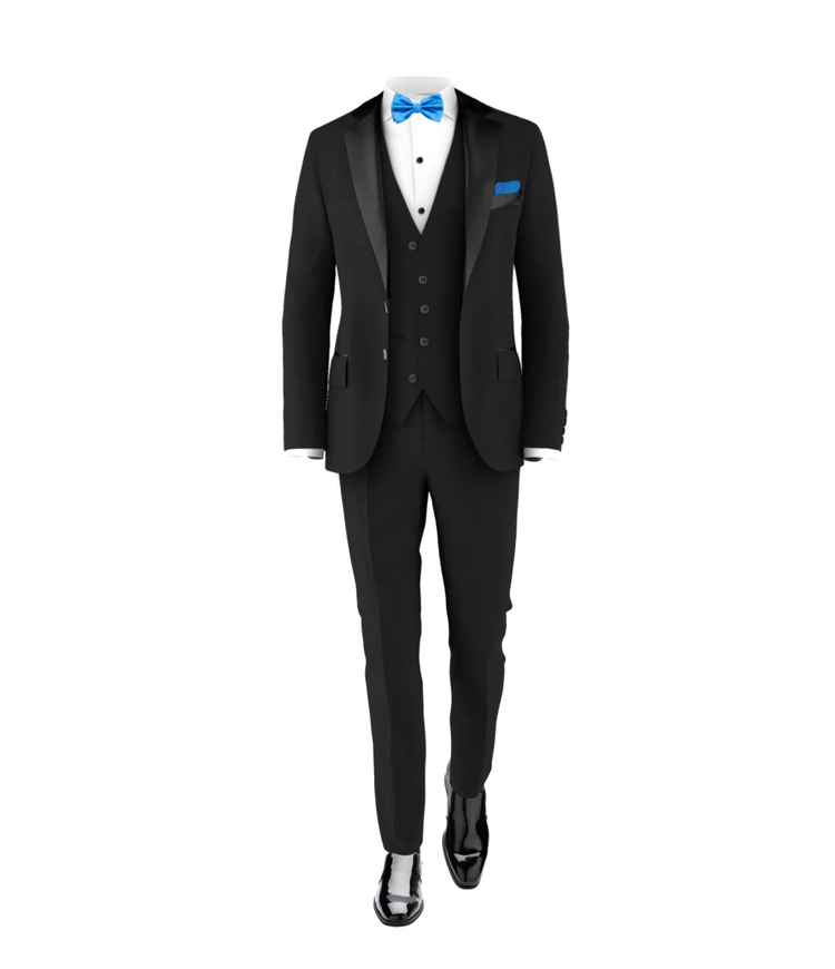 Black Tuxedo Suit Cobalt Blue Tie