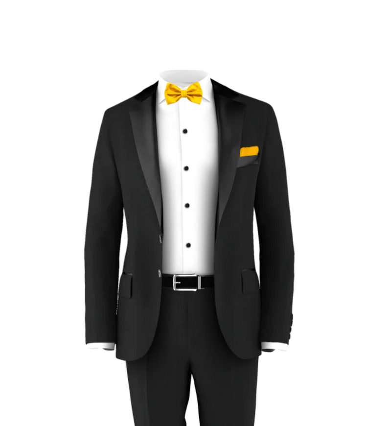 Black Tuxedo Suit Gold Tie