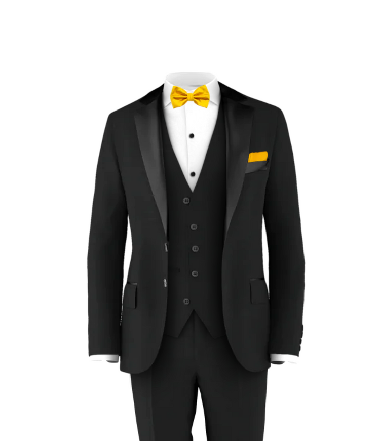 Js Prom Attire For Male Black Tuxedo Gold Tie Men's Three Piece