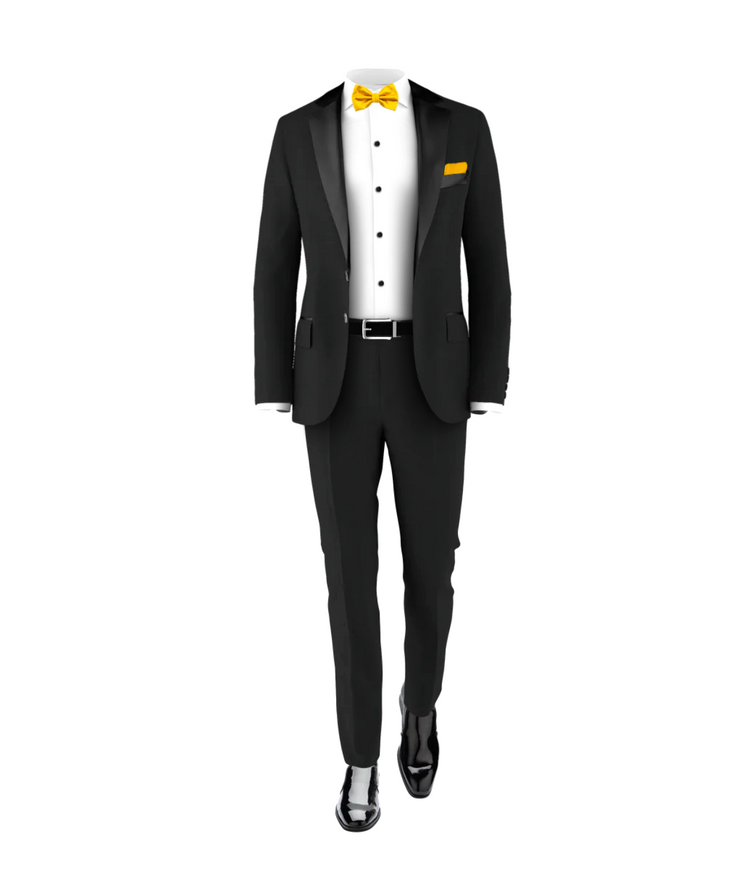 Black Tuxedo Gold Tie Men's Three Piece Wedding Suit