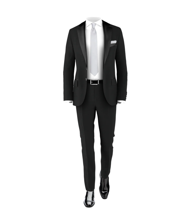 Black Tuxedo Suit Grey Tie