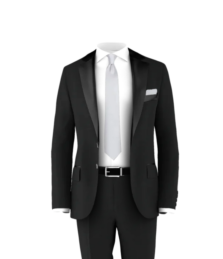 Black Tuxedo Suit Grey Tie