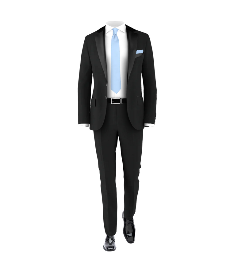 Black Tuxedo Suit Powder Blue Tie