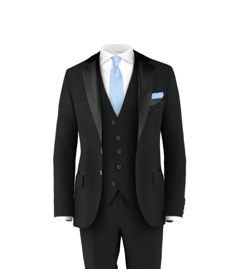 Black Tuxedo Suit Powder Blue Tie