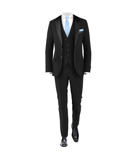 Black Tuxedo Suit Powder Blue Tie