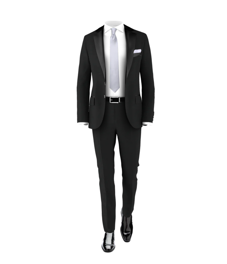 Black Tuxedo Suit Silver Tie