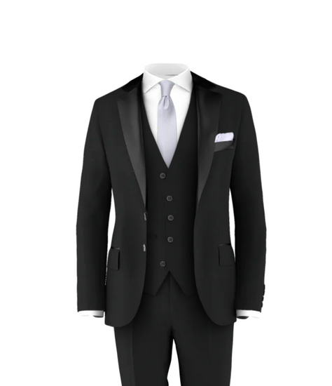 Black Tuxedo Silver Tie Men's Three Piece Wedding Suit