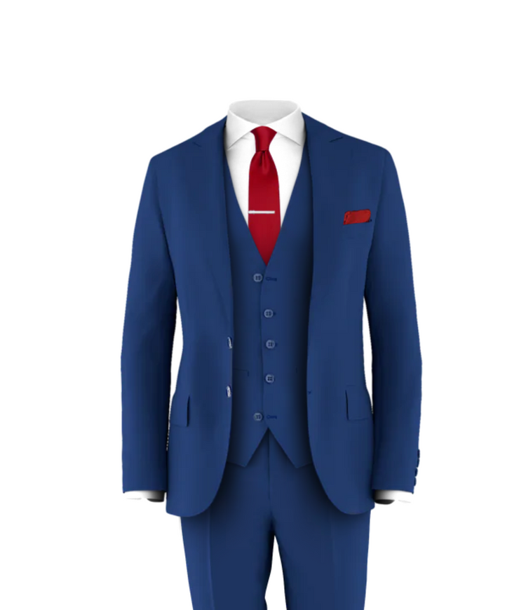 Blue Suit Medium Red Tie