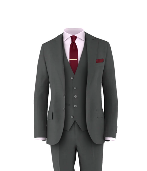 Charcoal Suit Burgundy Tie Grooms Club Wedding Suit Tuxedo