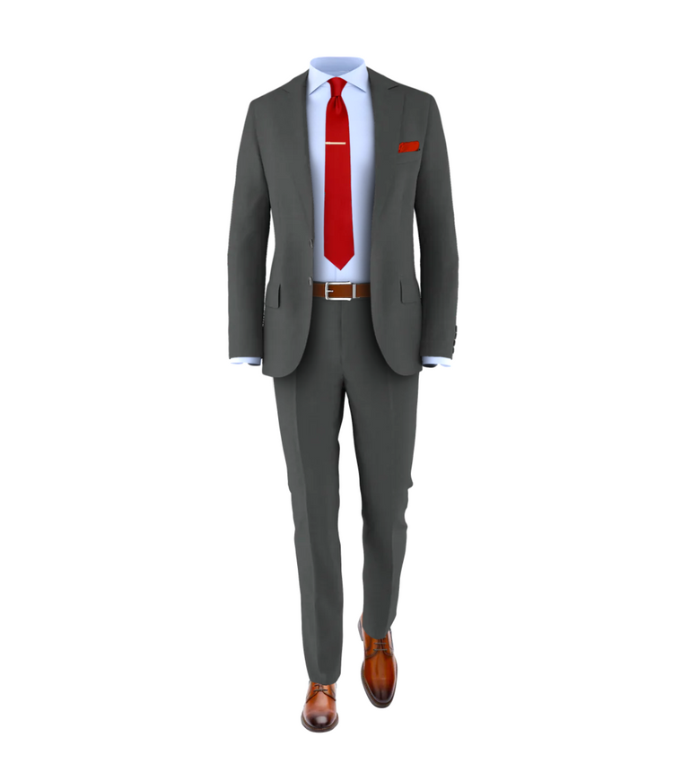 Charcoal Suit Fire Red Tie