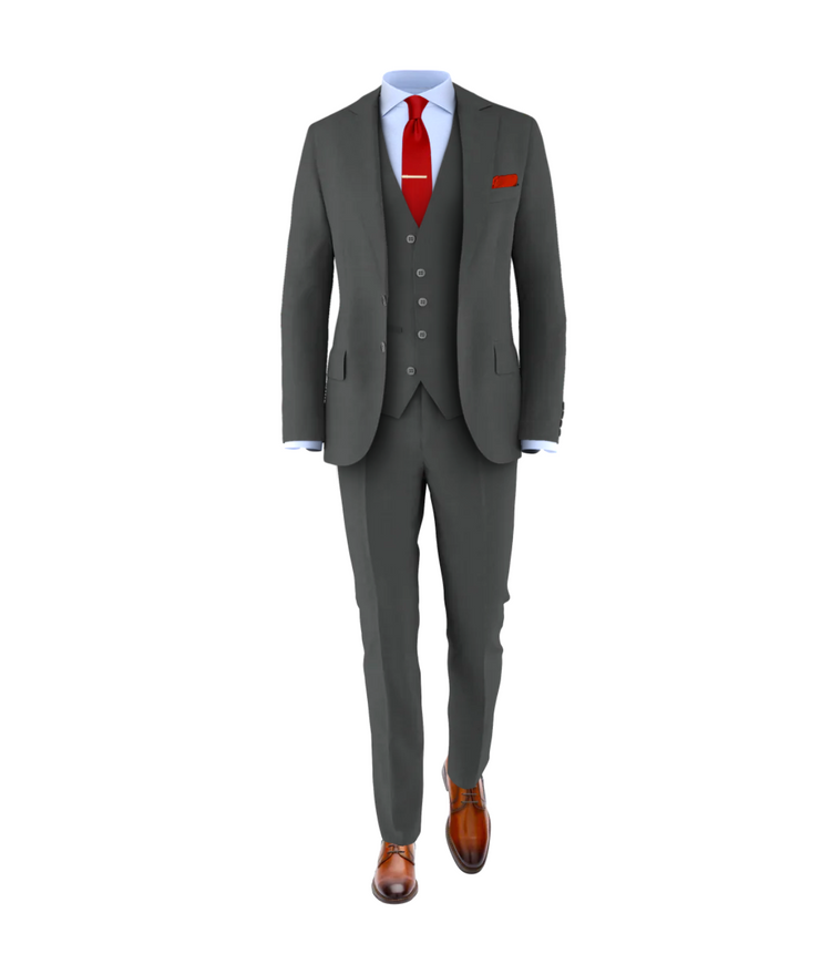 Charcoal Suit Fire Red Tie