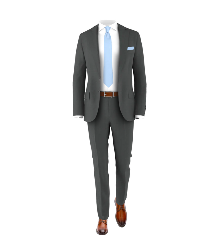 Charcoal Suit Light Blue Tie