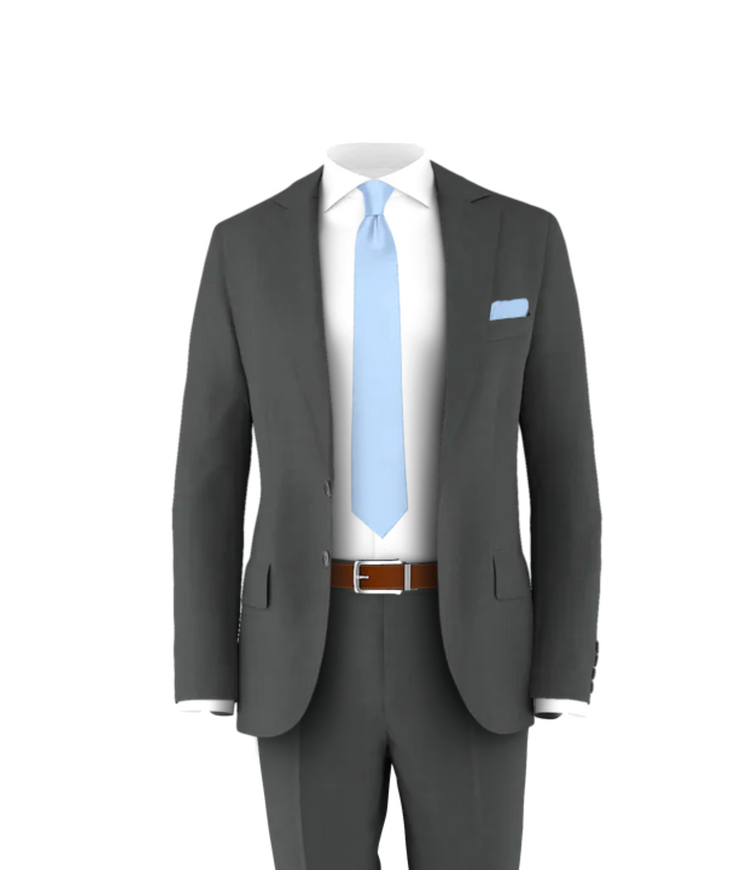 Charcoal Suit Light Blue Tie