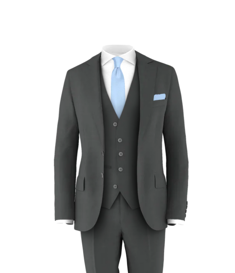 Charcoal Suit Light Blue Tie