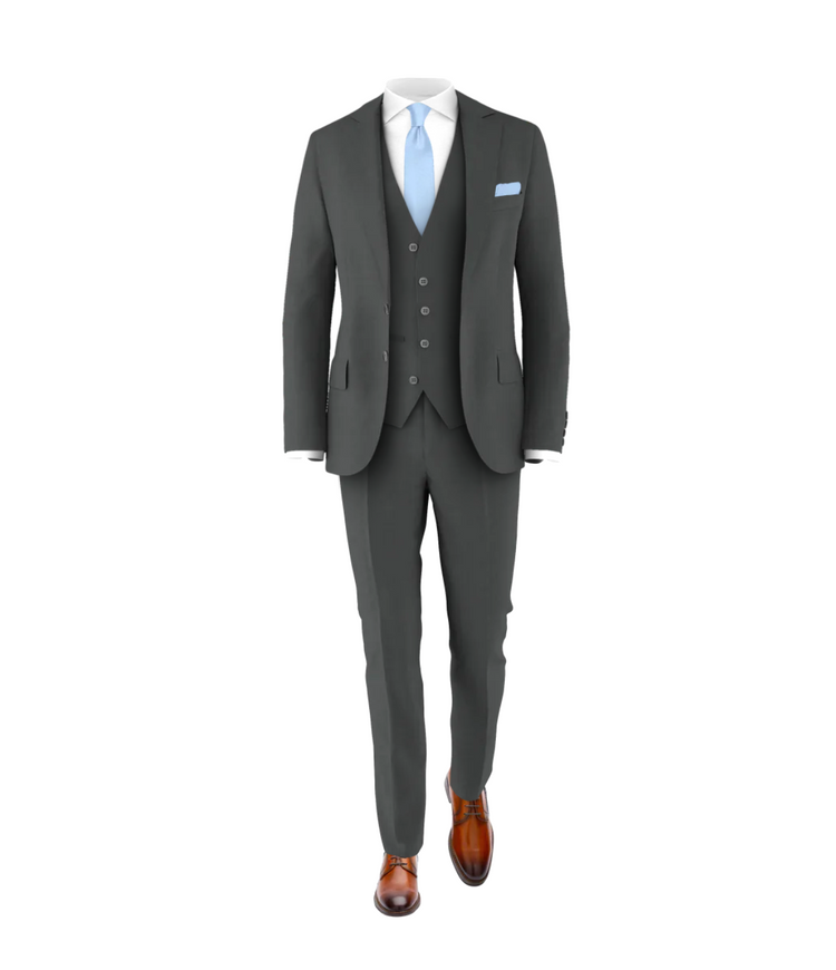 Charcoal Suit Light Blue Tie