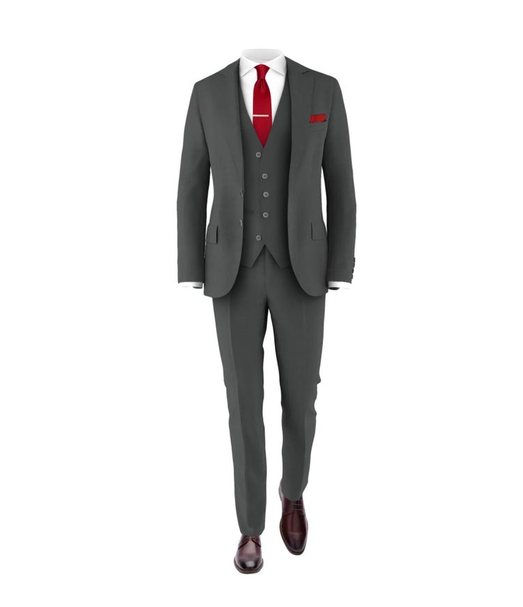 Charcoal Suit Medium Red Tie