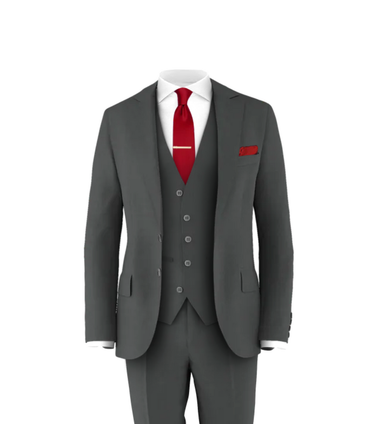 Charcoal Suit Medium Red Tie