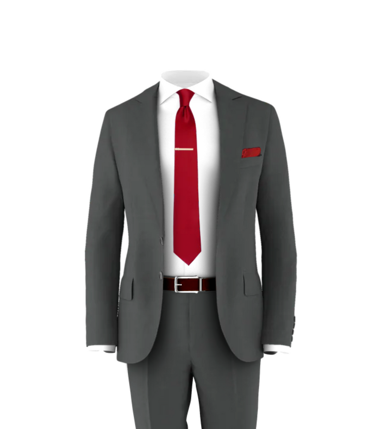 Charcoal Suit Medium Red Tie