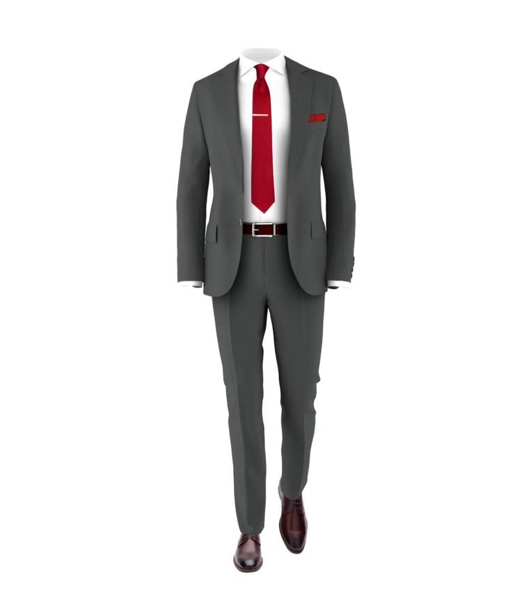 Charcoal Suit Medium Red Tie