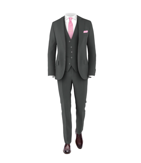 Charcoal Suit Pink Tie Grooms Club Piece Wedding Suit