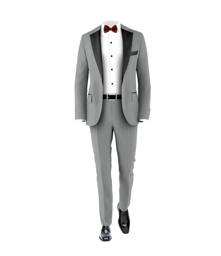 Light Grey Tuxedo & Burgundy Tie