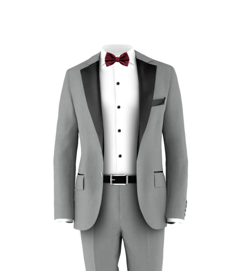 Light Grey Tuxedo & Burgundy Tie