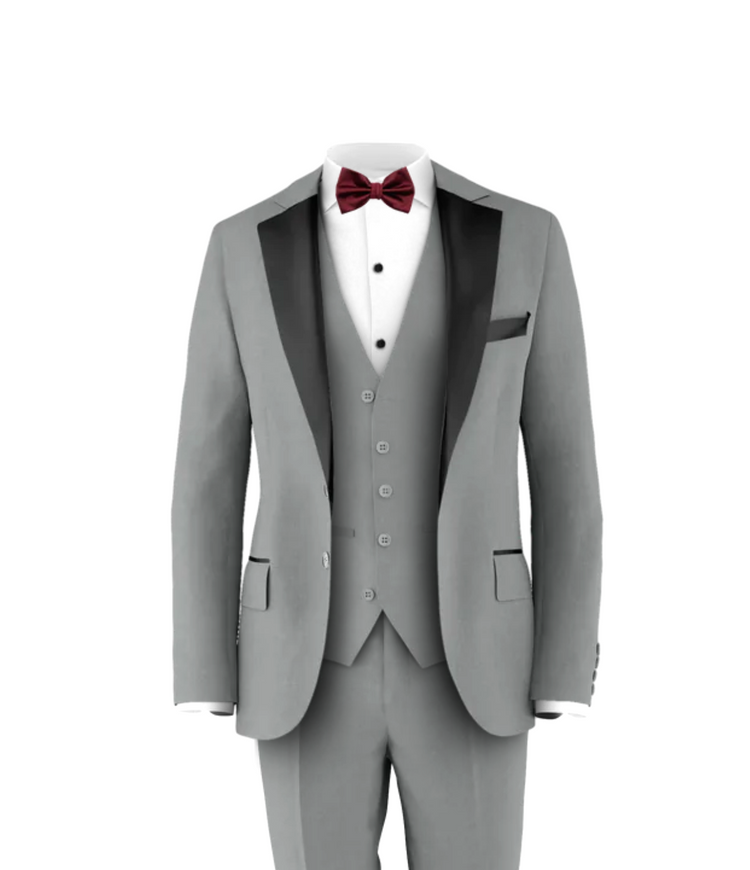 Light Grey Tuxedo & Burgundy Tie