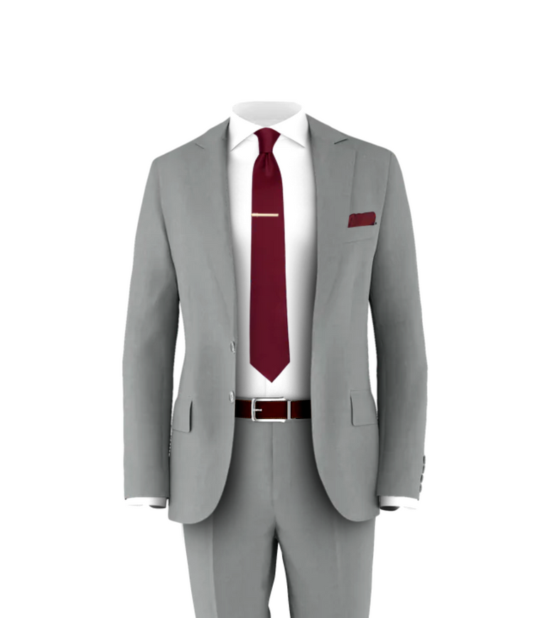 Light Grey Suit Burgundy Tie