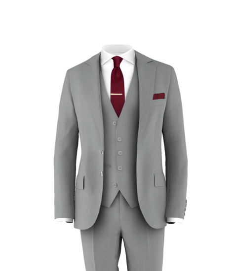Light Grey Suit Burgundy Tie Wedding Suit Tuxedo